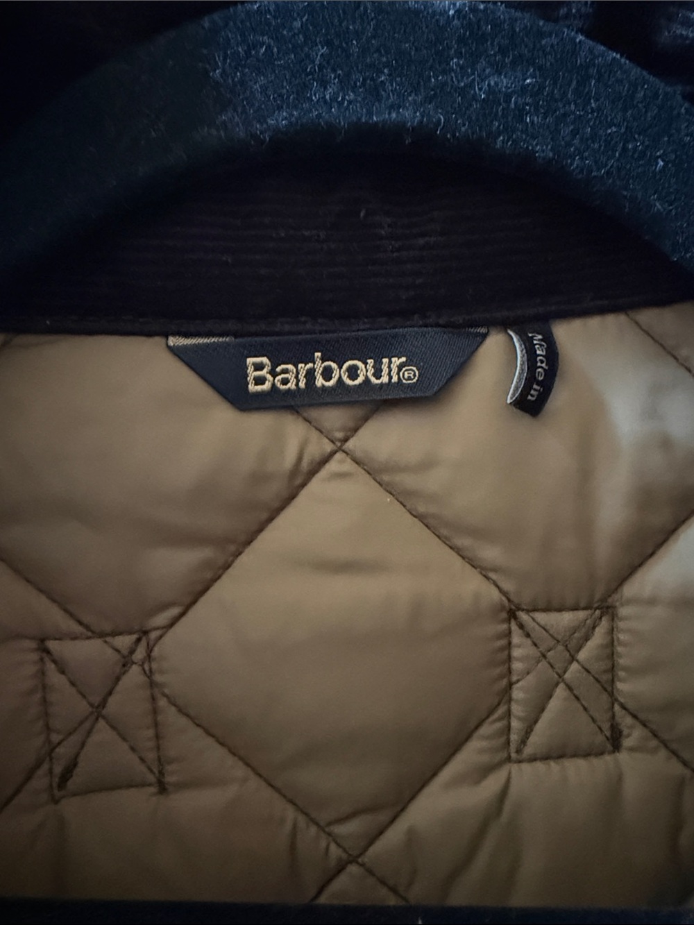Barbour Olive Quilted Shirt Jacket with Corduroy Collar - Picture 2 of 9